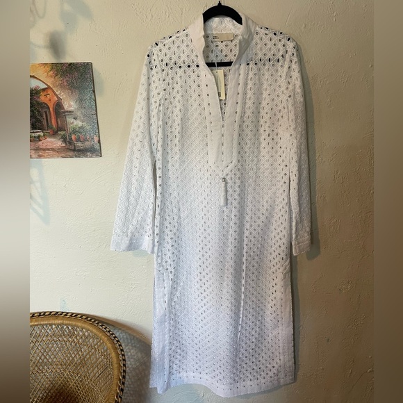 Tory Burch NWT Elegant White Eyelet Midi Length Tunic - Picture 3 of 10